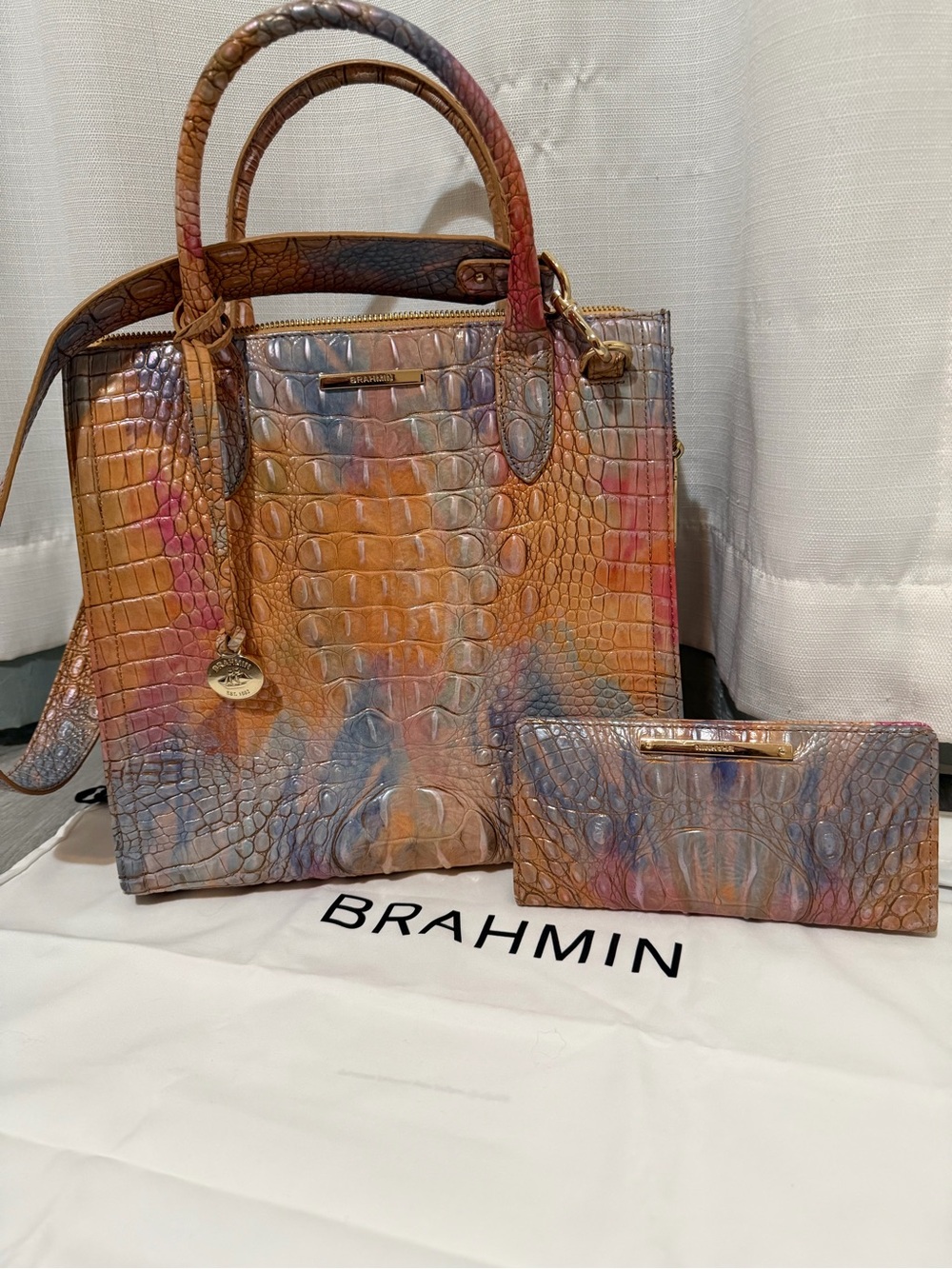 Brahmin Multicolor Croc-Embossed Leather Tote with Matching Wallet